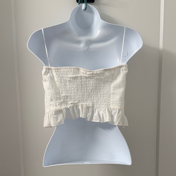 Cream Ruffle Strapless Top with Pink Ribbon - Picture 2 of 4